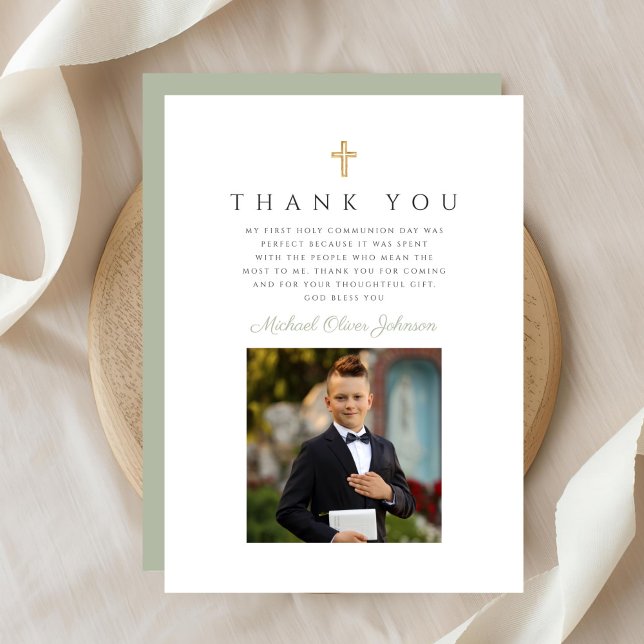 Elegant Kor Boy First Communion Tack Kort (Elegant Cross Boy First Communion Thank You Card)