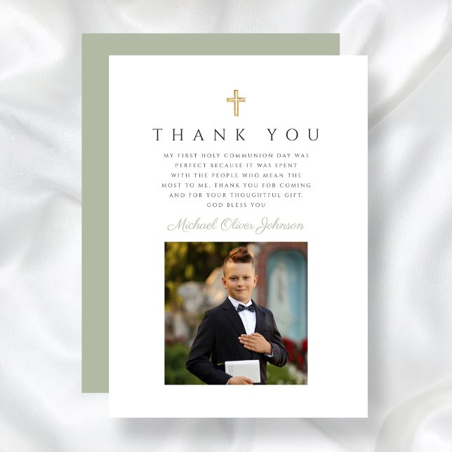 Elegant Kor Boy First Communion Tack Kort (Elegant Cross Boy First Communion Thank You Card)