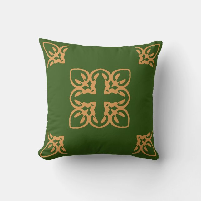 Elegant Kor Damask Motif Grönt Guld Kudde (Framsida)