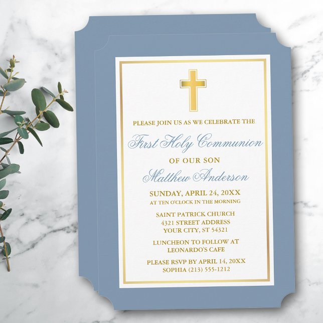 Elegant Kor Dusty Blue First Communice Inbjudningar (Customize to change text size, style, color or to add more text or photos to back of card.)