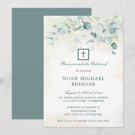 Elegant Kor Greenery Eucalyptus Baptism Inbjudningar
