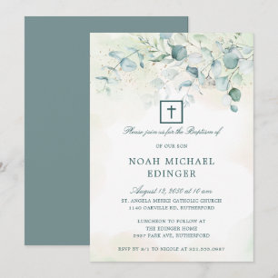 Elegant Kor Greenery Eucalyptus Baptism Inbjudningar