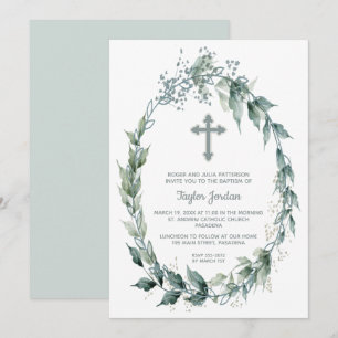 Elegant Kor Greenery Wandedräkt Baptism och utandn Inbjudningar