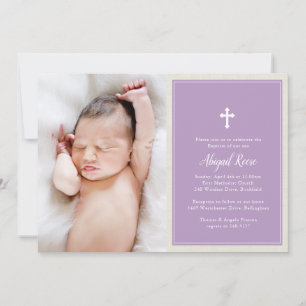 Elegant Kor Lila Photo Baptism Christening Inbjudningar