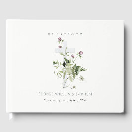 Elegant Kor Lila Wildblomme Blommigt Baptism Gästböcker