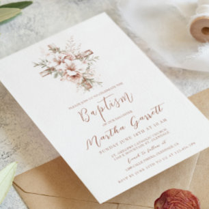 Elegant Kor och Rosa Flowers Girl Baptism Inbjudningar