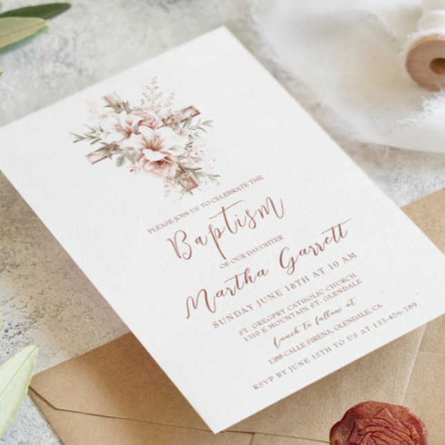 Elegant Kor och Rosa Flowers Girl Baptism Inbjudningar (Skapare uppladdad)