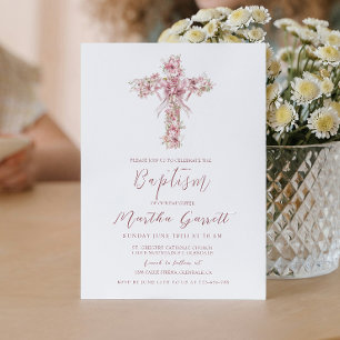 Elegant Kor och Rosa Flowers Girl Baptism Inbjudningar