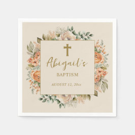 Elegant Kor Peach Cream Blommigt Flicka Baptism Pappersservett