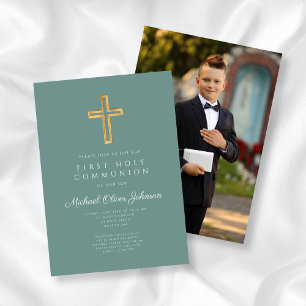 Elegant Kor Photo Boy First Communion Inbjudningar