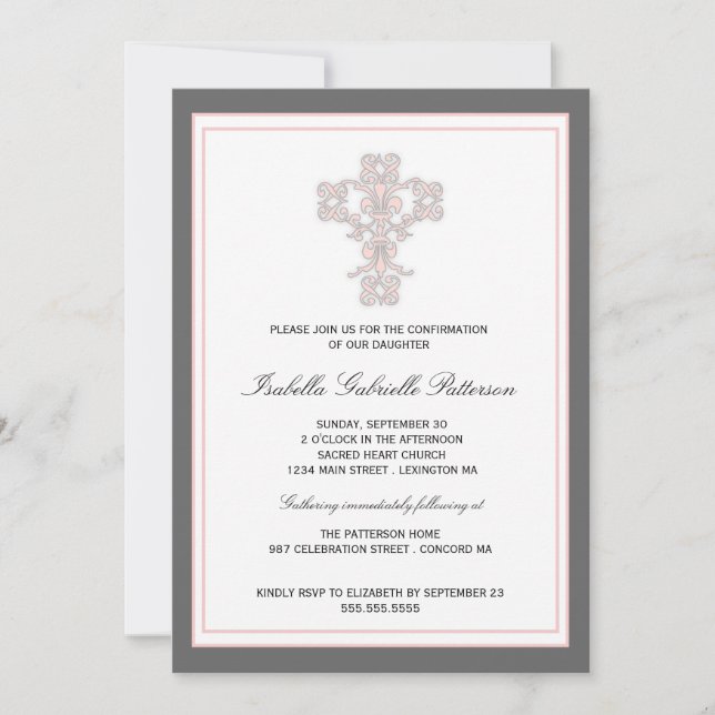 Elegant Kor Rosa Girl First Communion Inbjudan (Framsida)