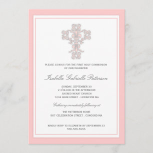 Elegant Kor Rosa Girl Girl First Communion-inbjuda Inbjudningar