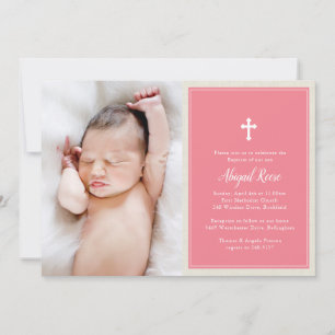 Elegant Kor Rosa Photo Baptism Christening Inbjudningar