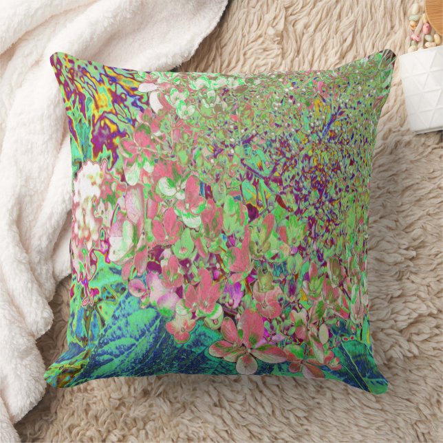 Elegant korall och Chartreuse Limelight Hortensia Kudde (Filt)