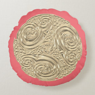 Elegant korall rosa guld art art nouveau rund kudde