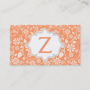 Elegant korall, vit, grått blommönster monogram visitkort