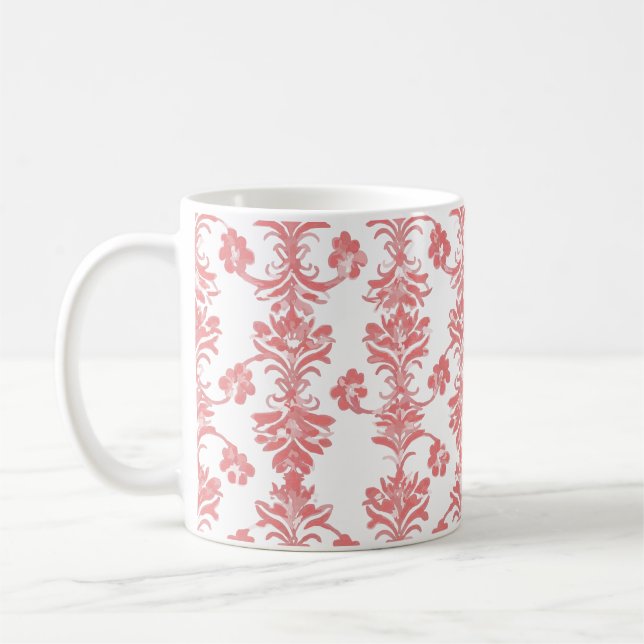 Elegant koralldamaskmönster – Vintage blomkrukamug Kaffemugg (Vänster)