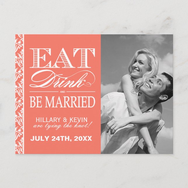 Elegant Koralldamast Spara datumet Meddelande Vykort (Framsida)