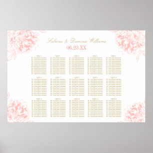 Elegant korallguld blomsterpion bröllops sittplats poster