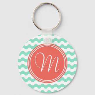 Elegant korallmonogram med vågor i grönt nyckelring