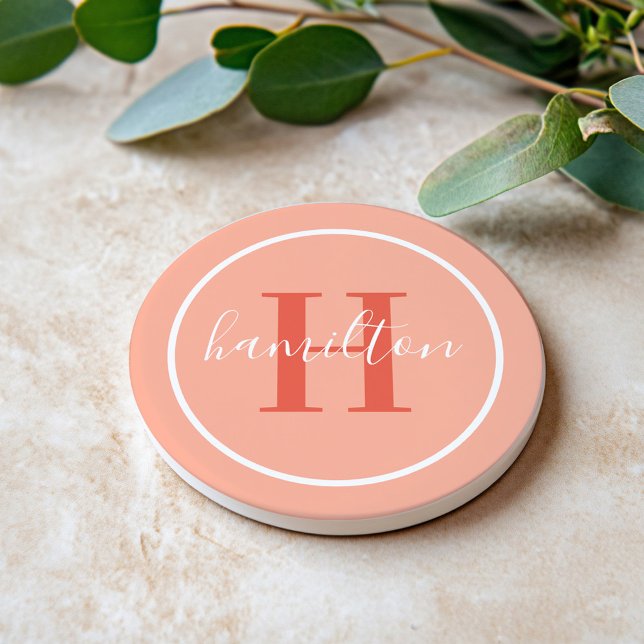 Elegant korallorange rund monogram skrift underlägg (Skapare uppladdad)