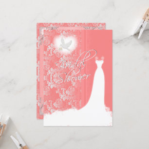 Elegant korallros damask bröllopsdusch inbjudningar