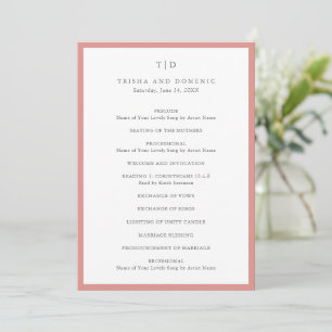 Elegant korallrosa monogram modern bröllop program