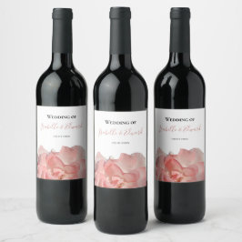 Elegant korallrosa rosblommig bröllopsfest vinflaska etikett