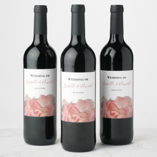 Elegant korallrosa rosblommig bröllopsfest vinflaska etikett