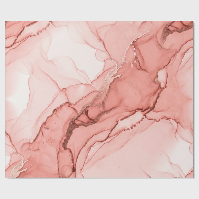 Elegant korallrosa roséguld marmor presentpapper (Platt)