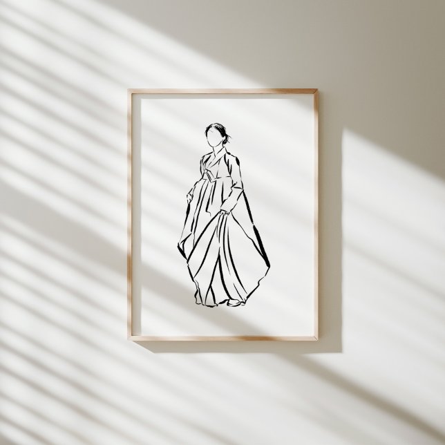 Elegant Koreanska Hanbok Woman Bläck Poster (Skapare uppladdad)