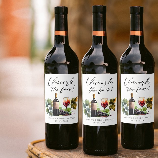 Elegant Korka Upp Rolig Vin Bröllopsdusch Vinflaska Etikett (Skapare uppladdad)
