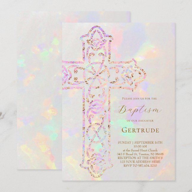 elegant kors opal design Dopning Inbjudningar (Fram/baksida)