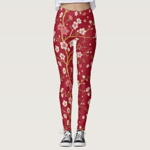 Elegant Körsbärsblom Gold Gren Leggings