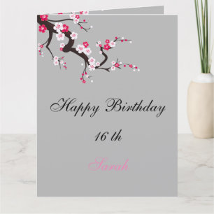 Elegant Körsbärsblom Pink Vit Blommig Födelsedag Kort
