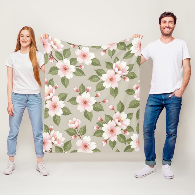 Elegant körsbärsblommor sömlöst mönster fleecefilt (På plats)