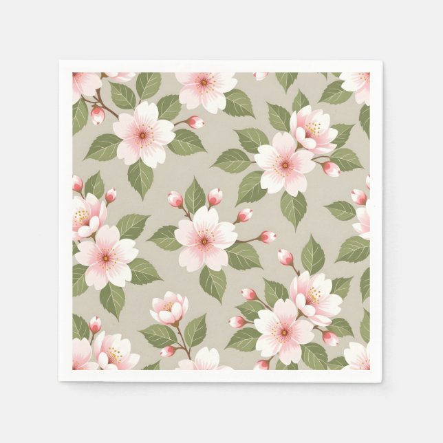 Elegant körsbärsblommor sömlöst mönster pappersservett (Framsidan)