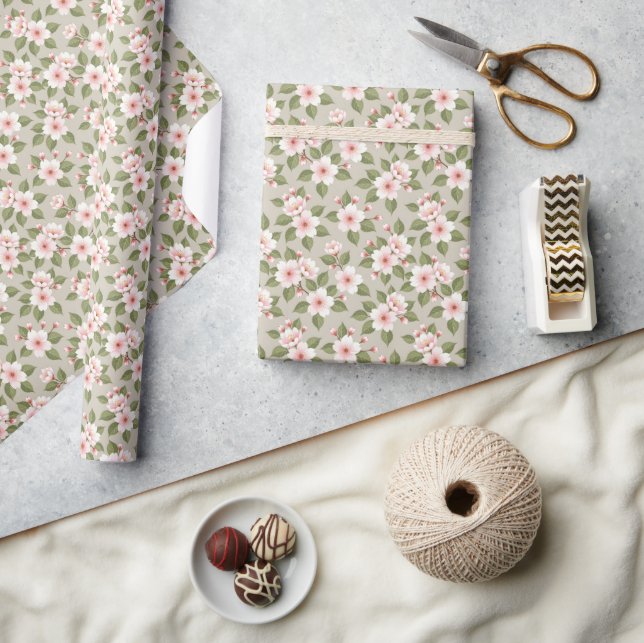 Elegant körsbärsblommor sömlöst mönster presentpapper (Hantverk)