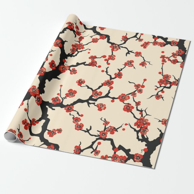 Elegant Körsbärsblomsmönster Presentpapper (Utrullad)