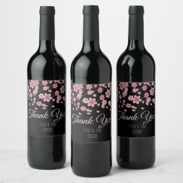 Elegant Körsbärsblomstrande Träd Kronblad Svart Br Vinflaska Etikett