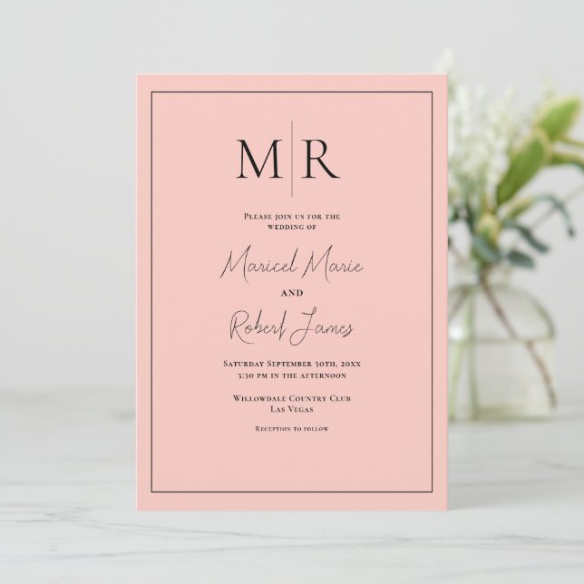 Elegant körsbärsmonogram Modern Bröllop Inbjudningar (Stående Fram)