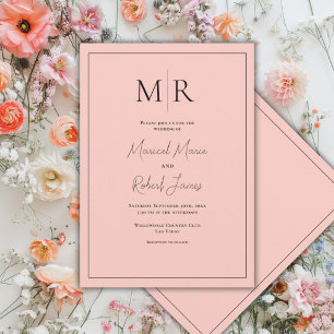 Elegant körsbärsmonogram Modern Bröllop Inbjudningar