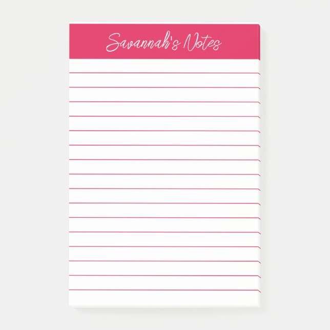 Elegant körsbärsröd personlig skript post-it block (Framsida)