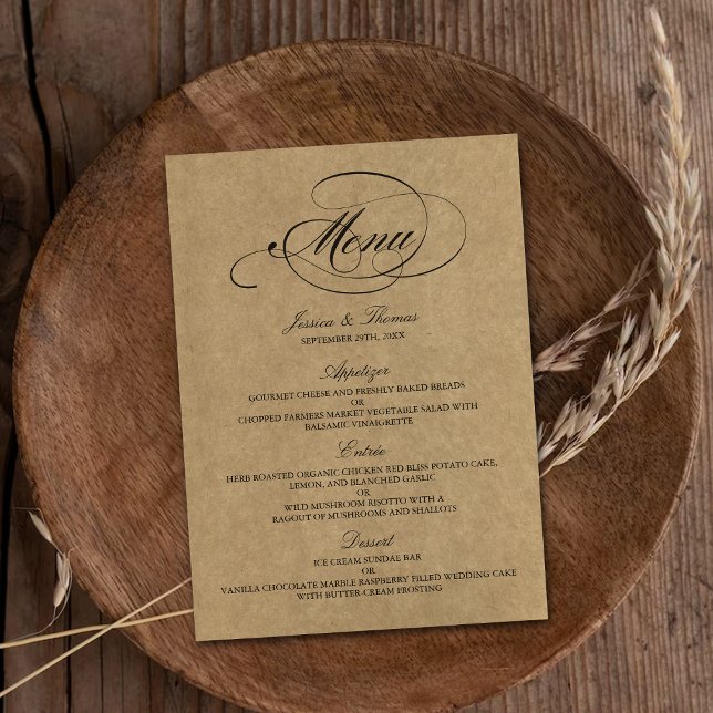 Elegant Kraft Bröllop Menu-mallar Meny (Skapare uppladdad)