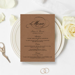 Elegant Kraft Bröllop Menu-mallar Meny