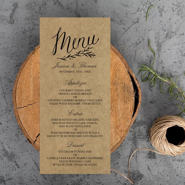 Elegant Kraft Bröllop Menu-mallar Meny (Skapare uppladdad)