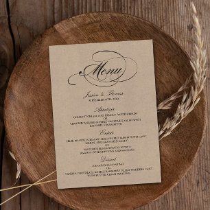 Elegant Kraft Bröllop Menu-mallar Meny