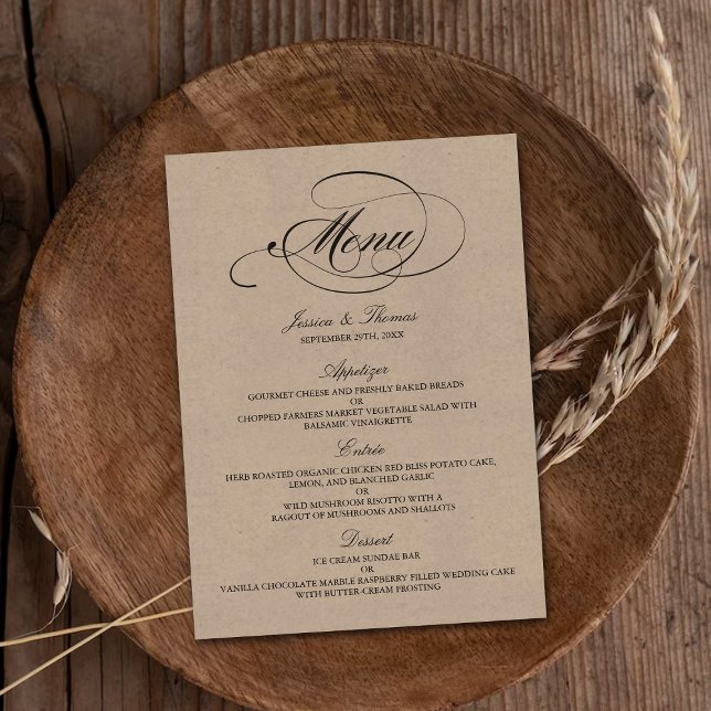 Elegant Kraft Bröllop Menu-mallar Meny (Skapare uppladdad)