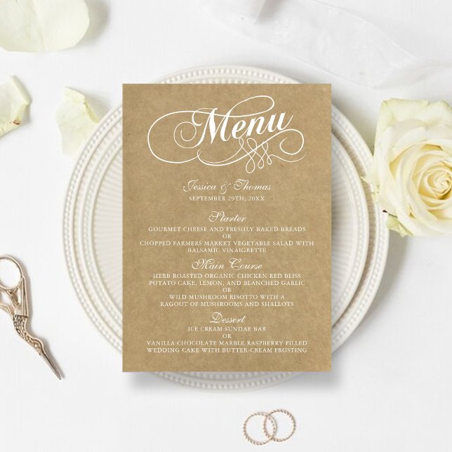 Elegant Kraft Bröllop Menu-mallar Meny (Skapare uppladdad)