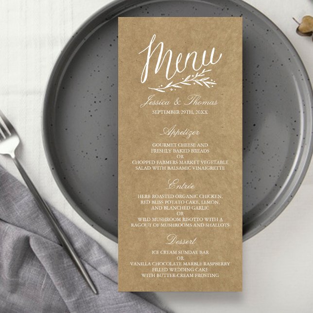 Elegant Kraft Bröllop Menu-mallar Meny (Skapare uppladdad)